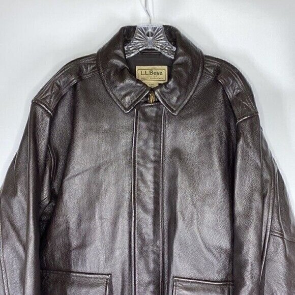 Vintage L.L. Bean Brown Goatskin Leather Bomber Flight Jacket Men's XL Tall - Picture 2 of 12